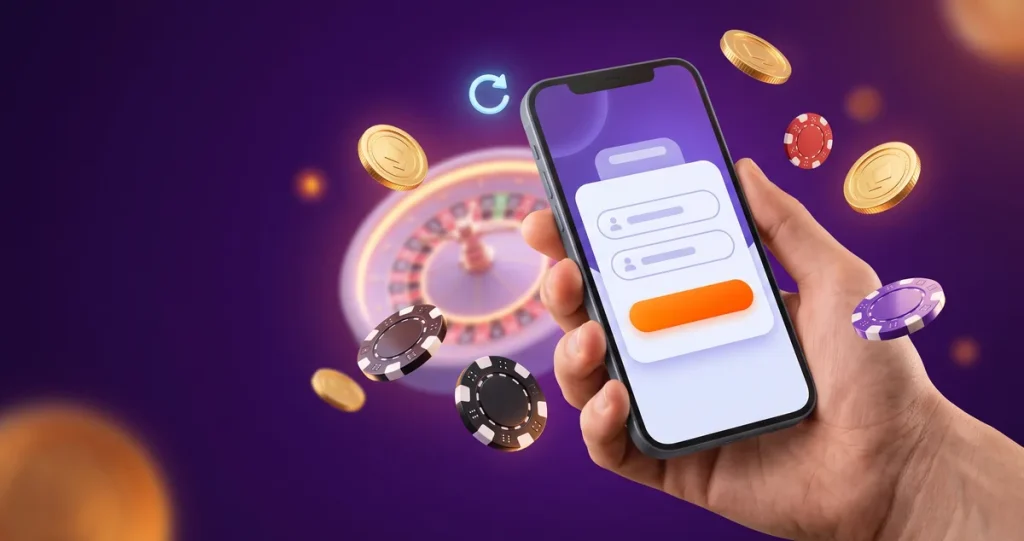 Milyar casino mobil giriş: elde telefon, giriş ekranı, rulet ve jetonlar